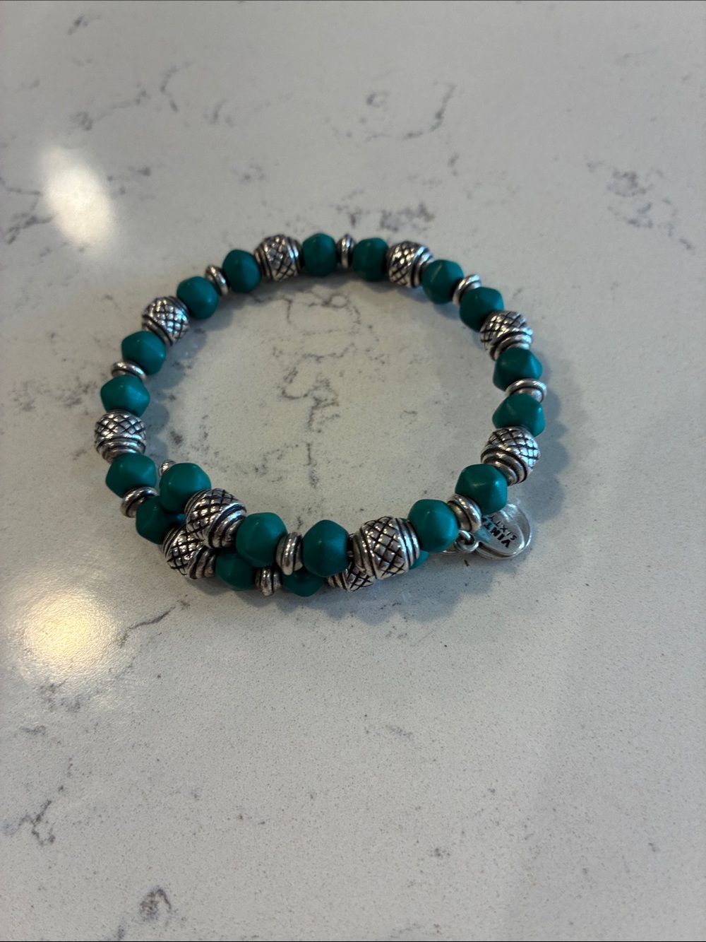 Alex and Ani Turquoise Green Beaded Bracelet with Silver Accents - Picture 4 of 5